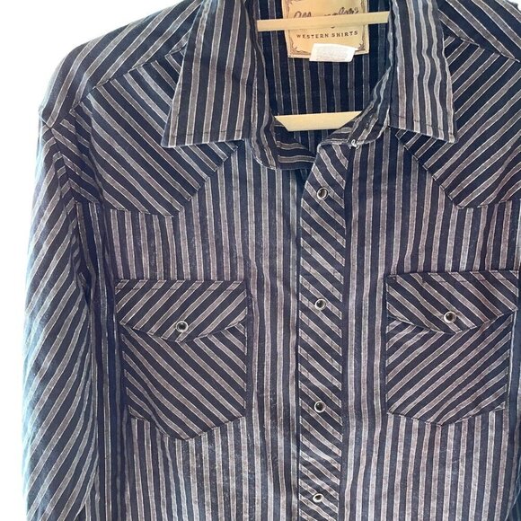 Wrangler Western Shirts Snap Front Shirt Mens Large L Vintage Metallic Black - Picture 6 of 10
